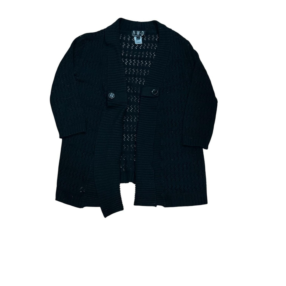 New Woman Designs Cardigan Womens Petite Small Black Lightweight Open Knit
